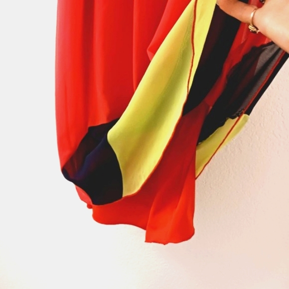 ENFOCUS Studio RED ORANGE Flowy Dress Sz 10 Sleeveless Color block Cocktail - Picture 8 of 9